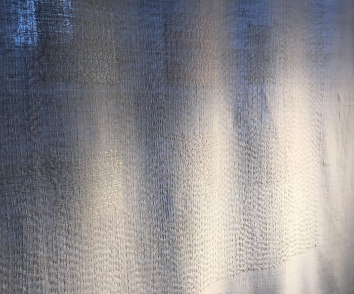 Tornby V, Broderi på linne och himmeli i halm / 150 × 170 cm